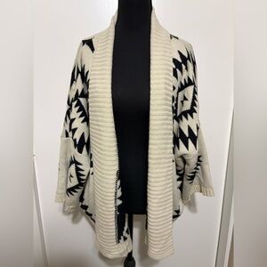 Elegant Cream and Black Geometric Cardigan